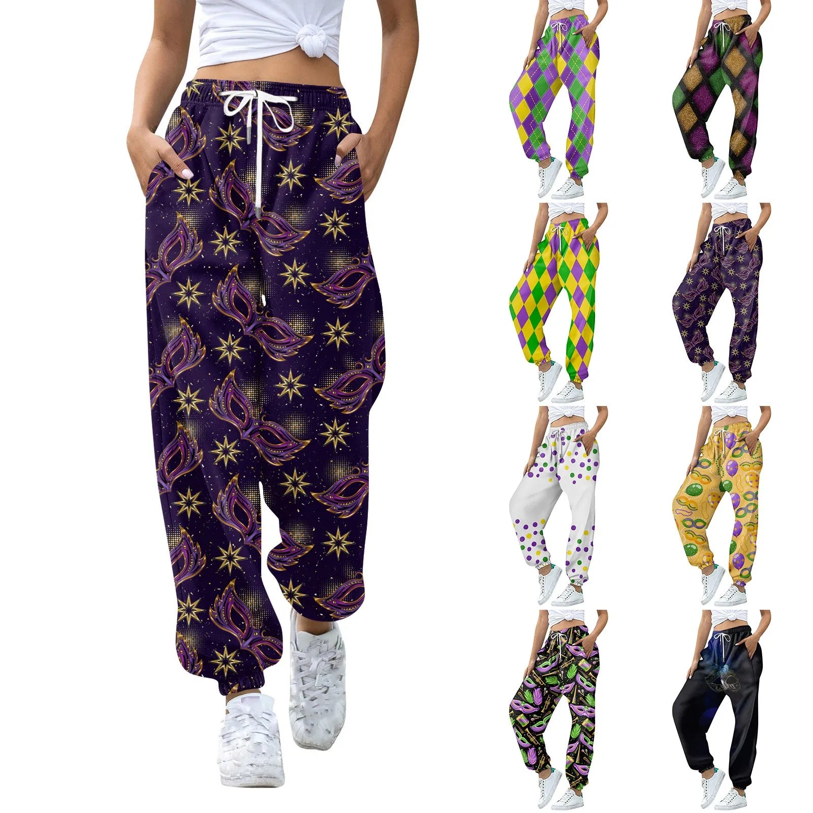 Women's Festive Mardi Gras Joggers for Festival Wear Pants