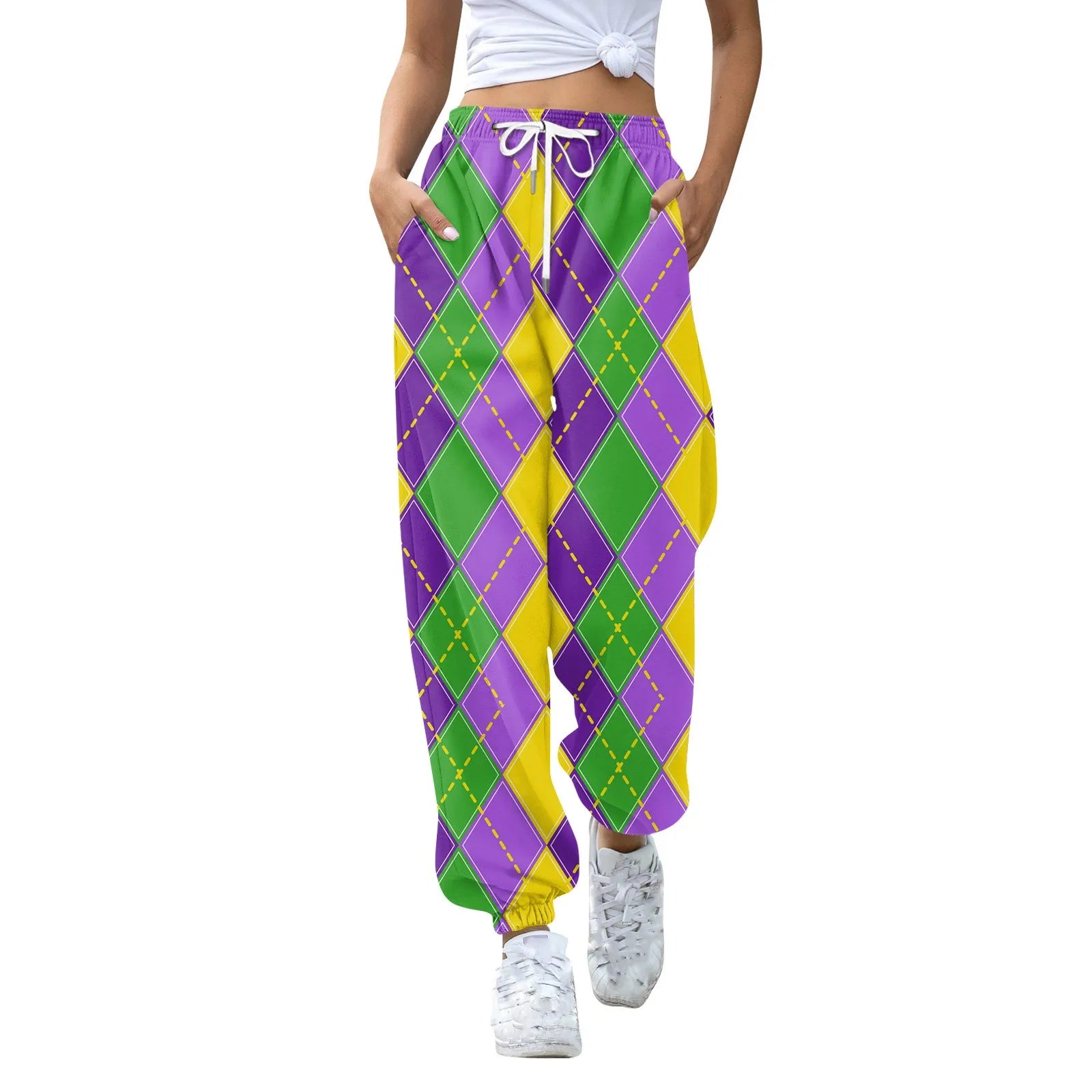 Women's Festive Mardi Gras Joggers for Festival Wear Pants