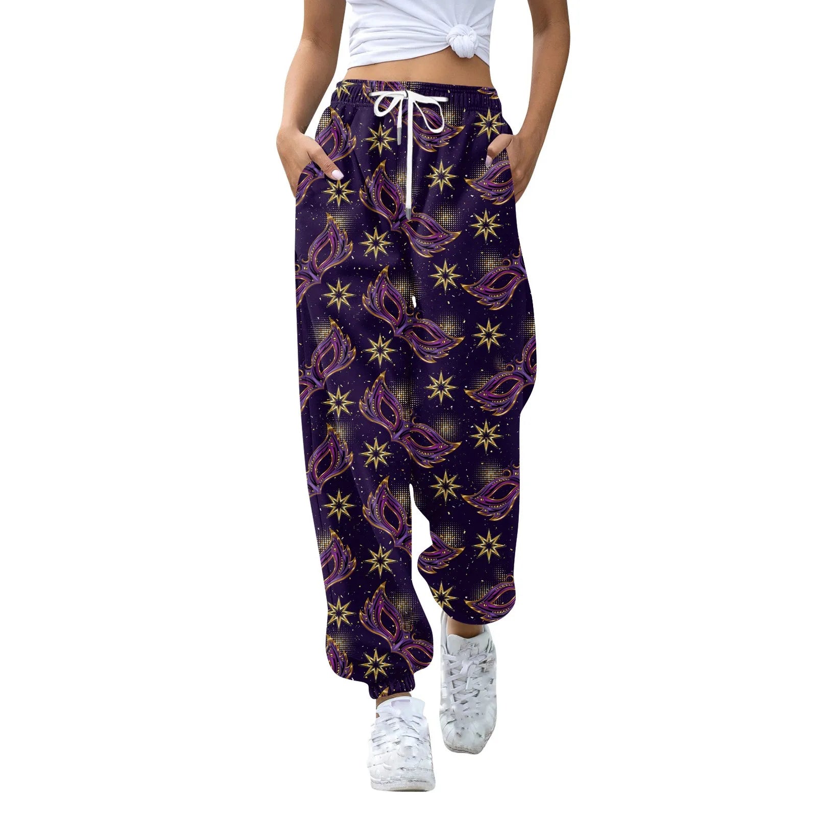 Women's Festive Mardi Gras Joggers for Festival Wear Pants