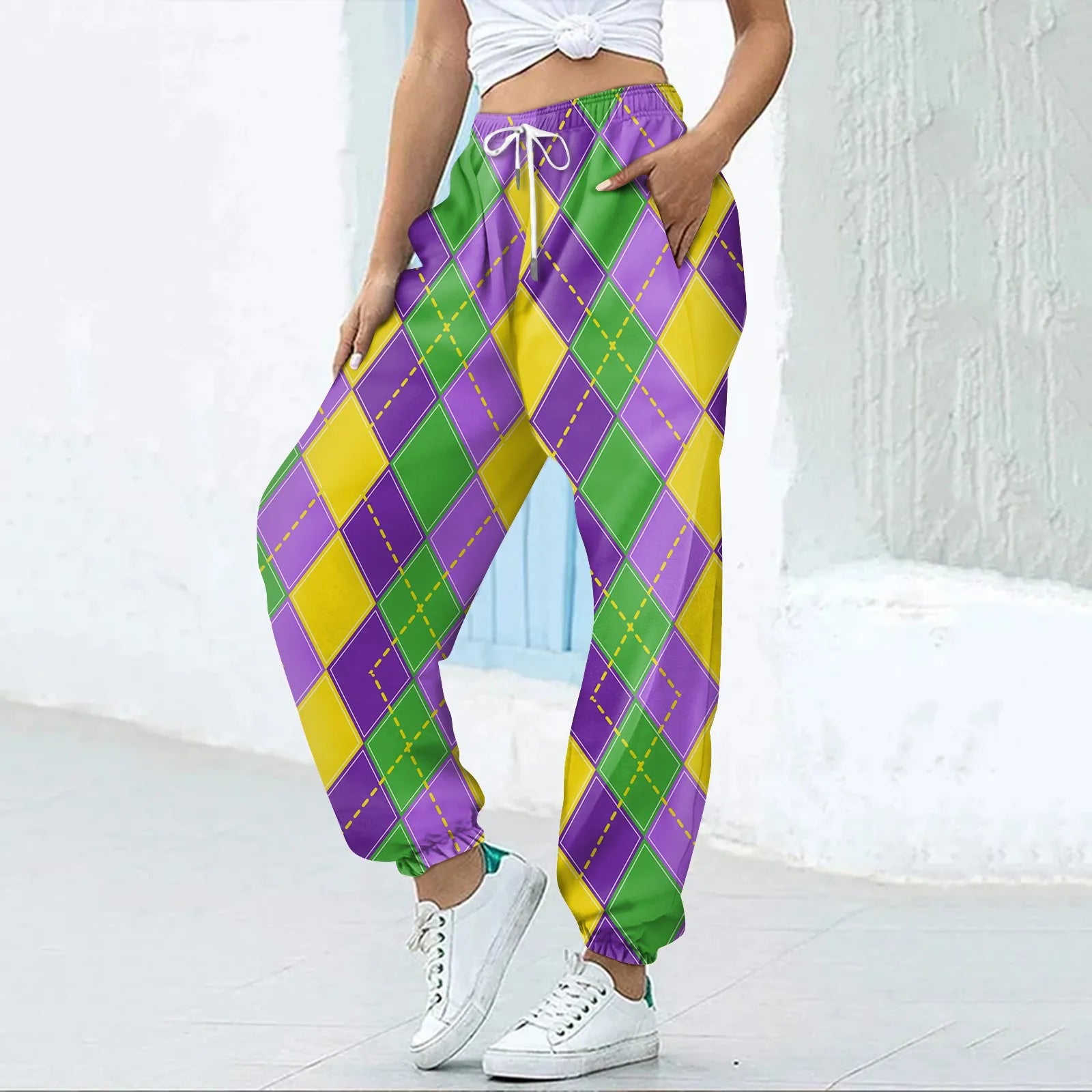 Women's Festive Mardi Gras Joggers for Festival Wear Pants