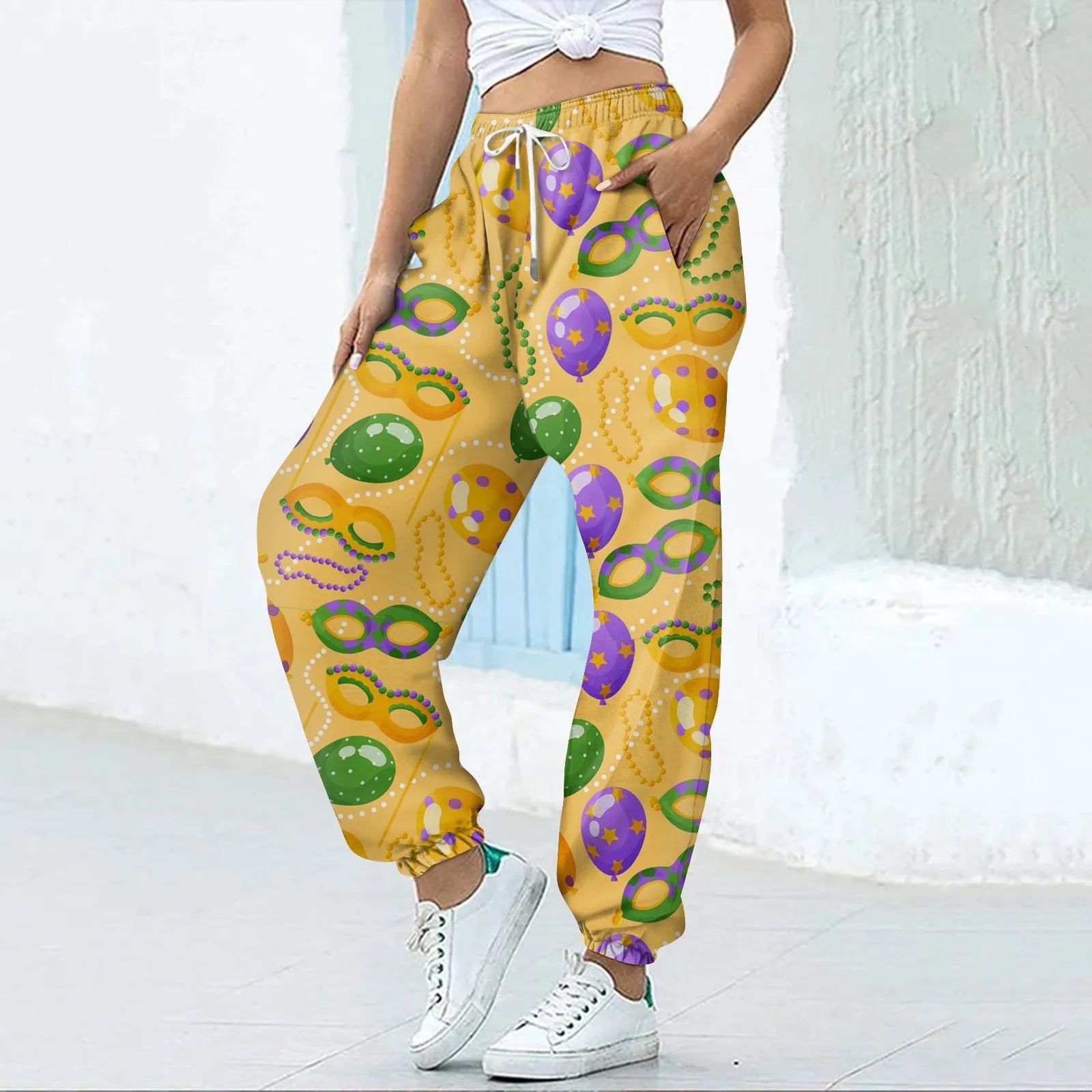 Women's Festive Mardi Gras Joggers for Festival Wear Pants