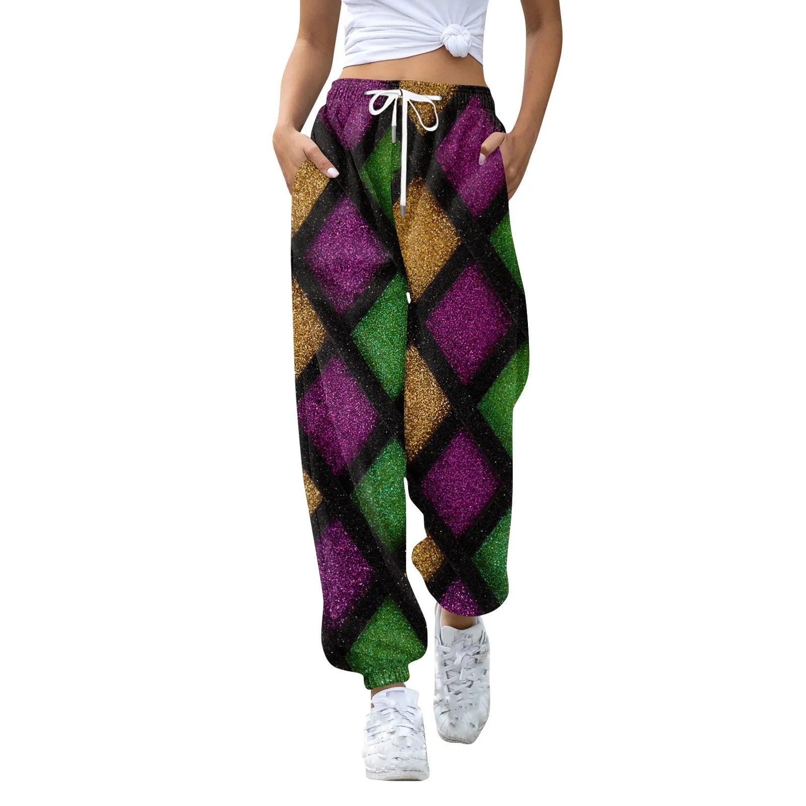 Women's Festive Mardi Gras Joggers for Festival Wear Pants