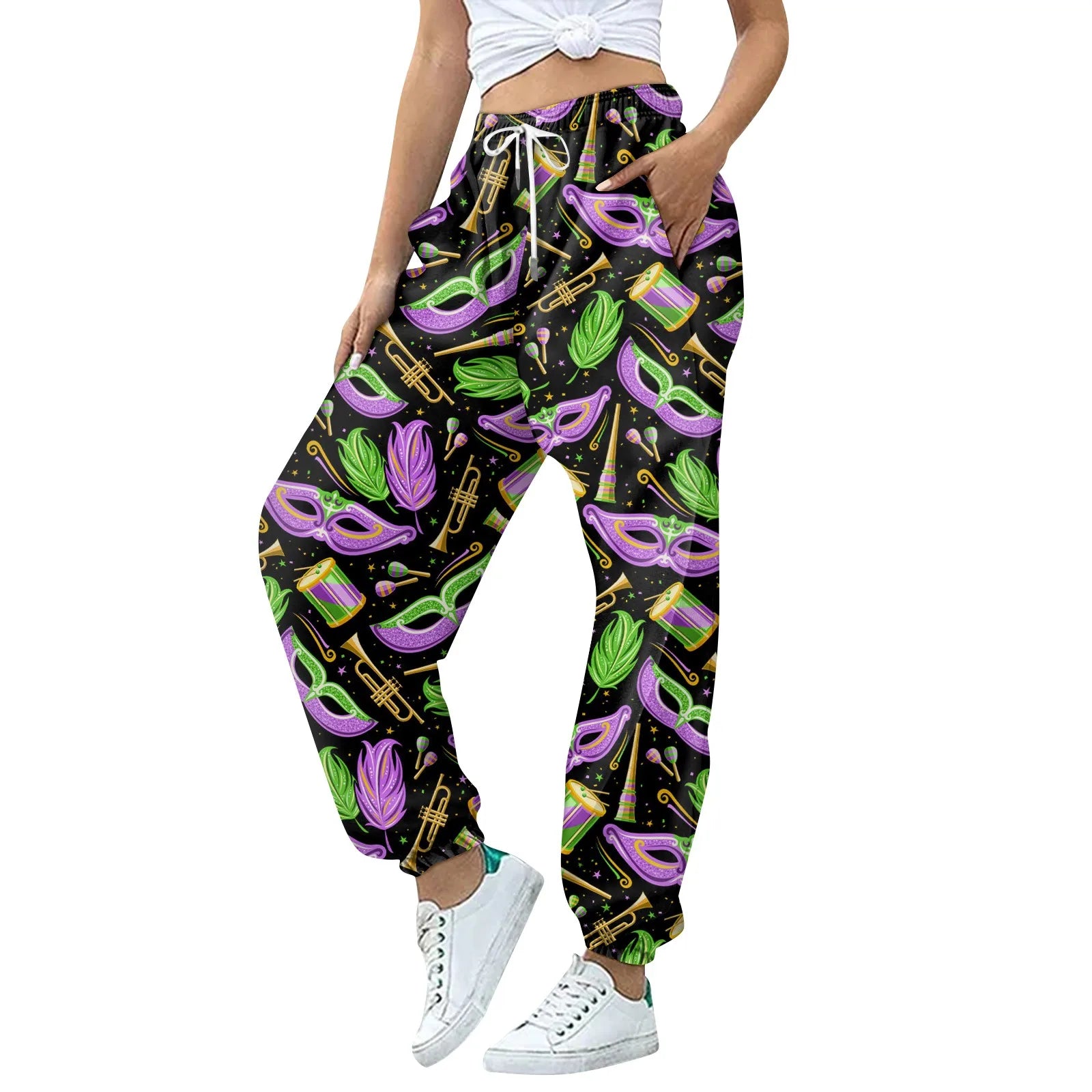 Women's Festive Mardi Gras Joggers for Festival Wear Pants