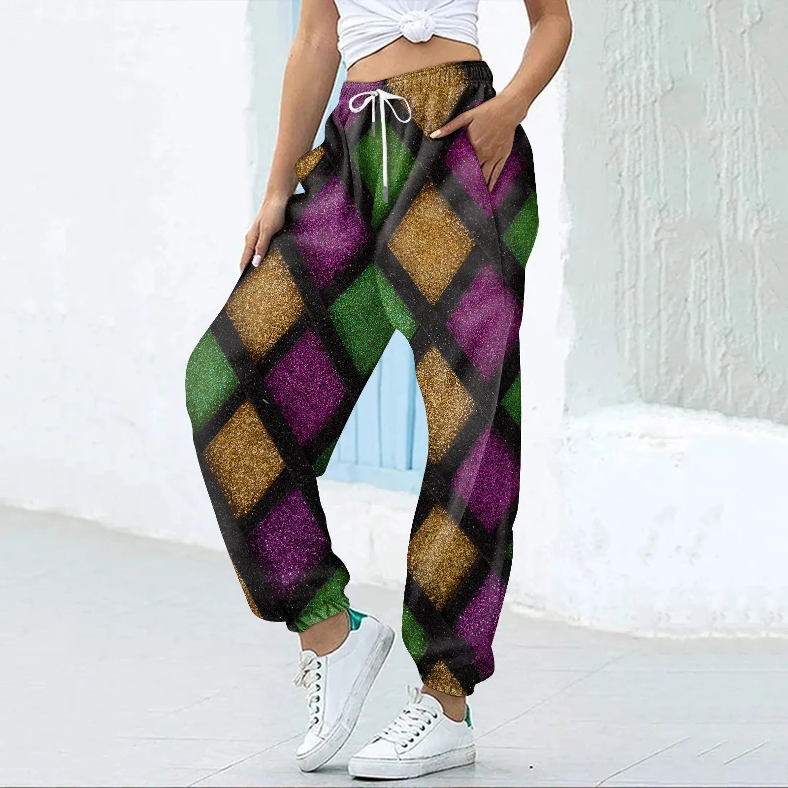 Women's Festive Mardi Gras Joggers for Festival Wear Pants