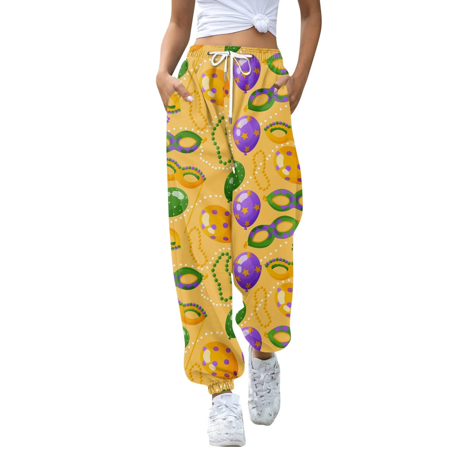 Women's Festive Mardi Gras Joggers for Festival Wear Pants