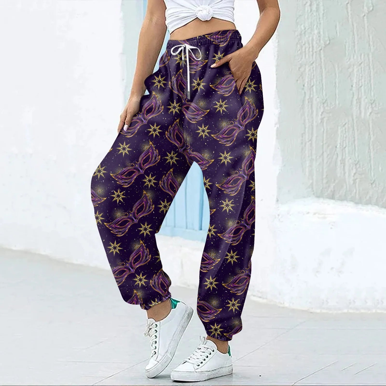 Women's Festive Mardi Gras Joggers for Festival Wear Pants