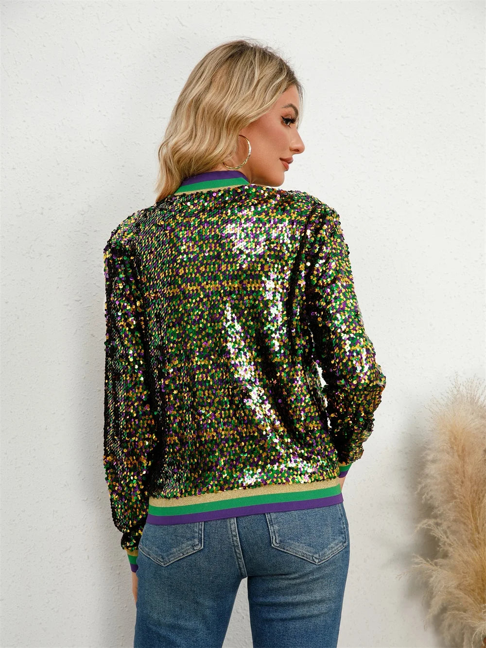 Women's Colorful Mardi Gras Sequin Jacket Festive Jackets