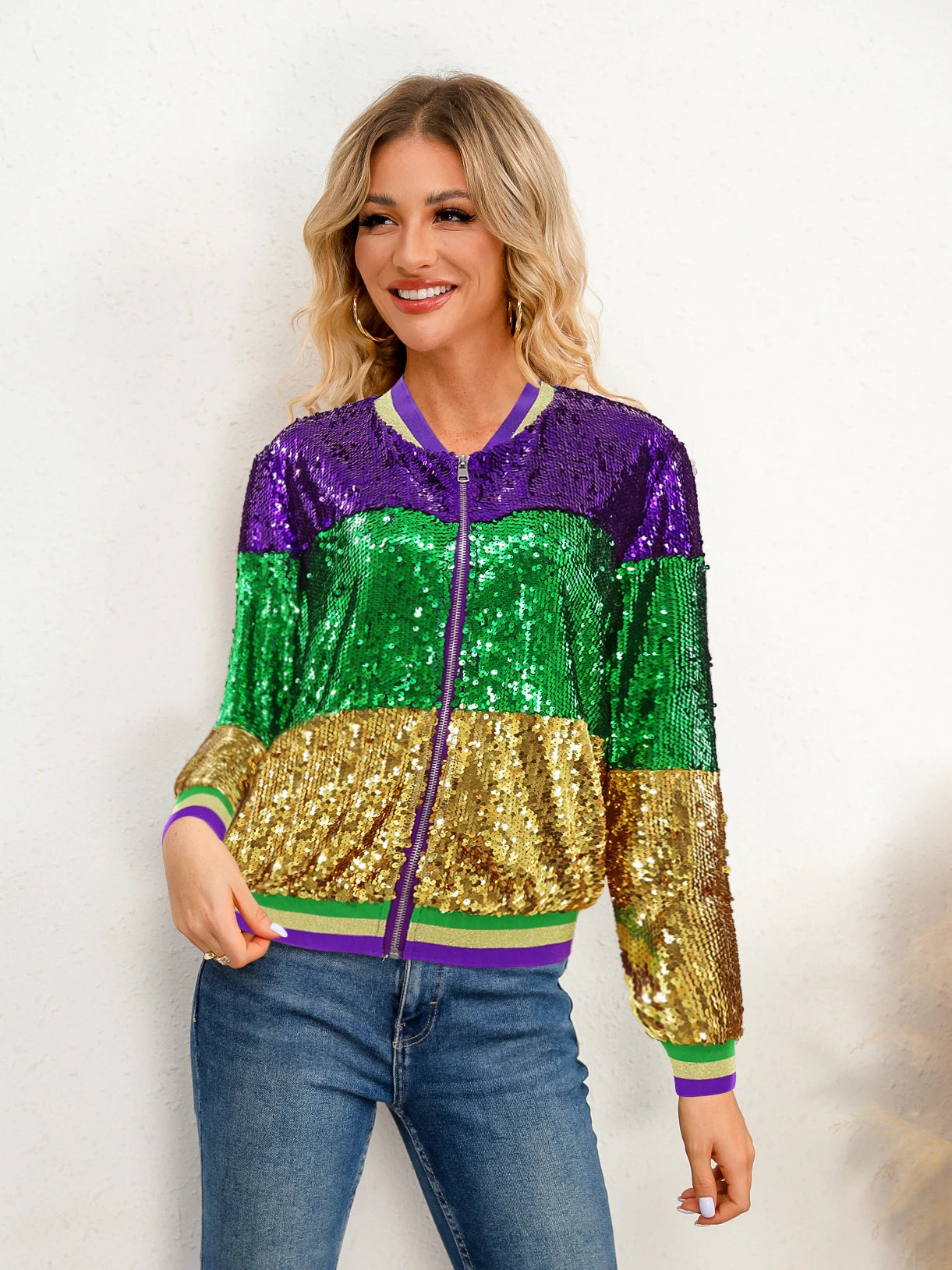 Women's Mardi Gras Aviator Jacket - Perfect for Carnival Season	