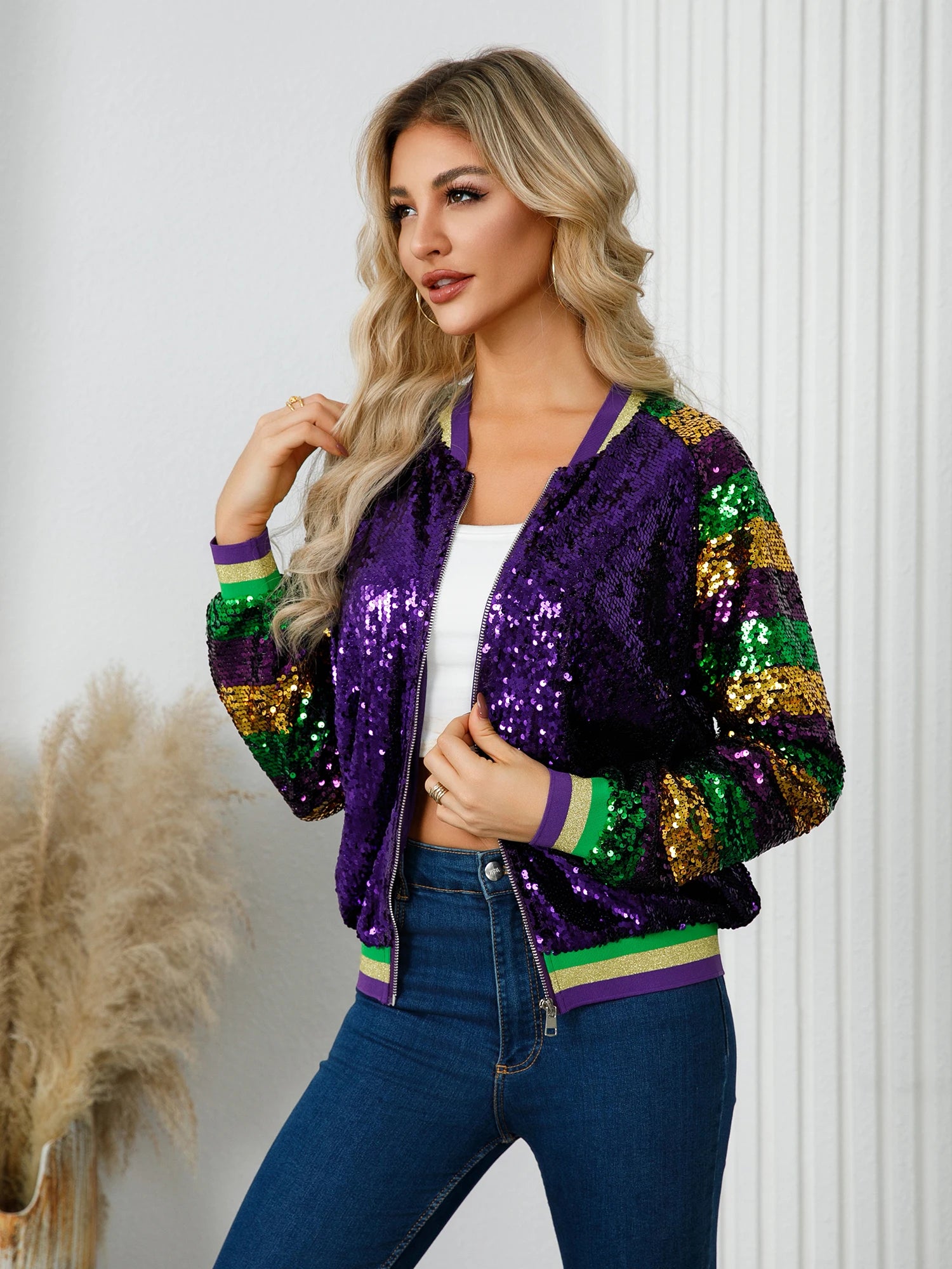 Women Mardi Gras Aviator Jacket for Carnival Festive Jackets