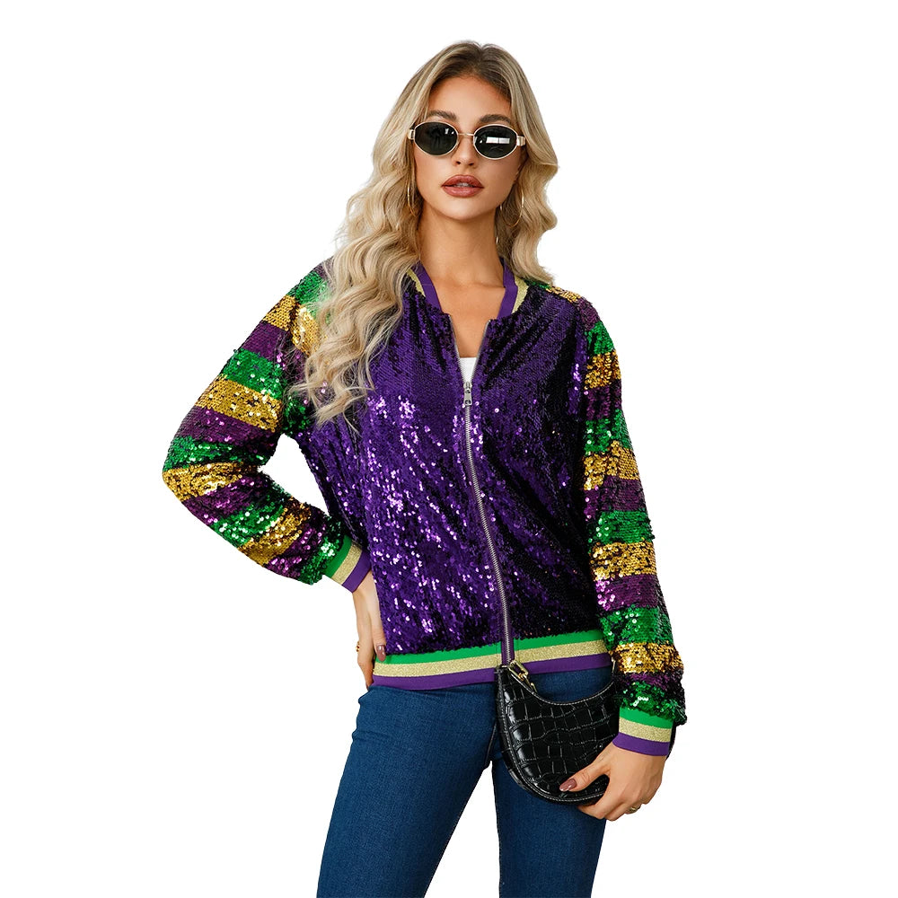 Women Mardi Gras Aviator Jacket for Carnival Festive Jackets