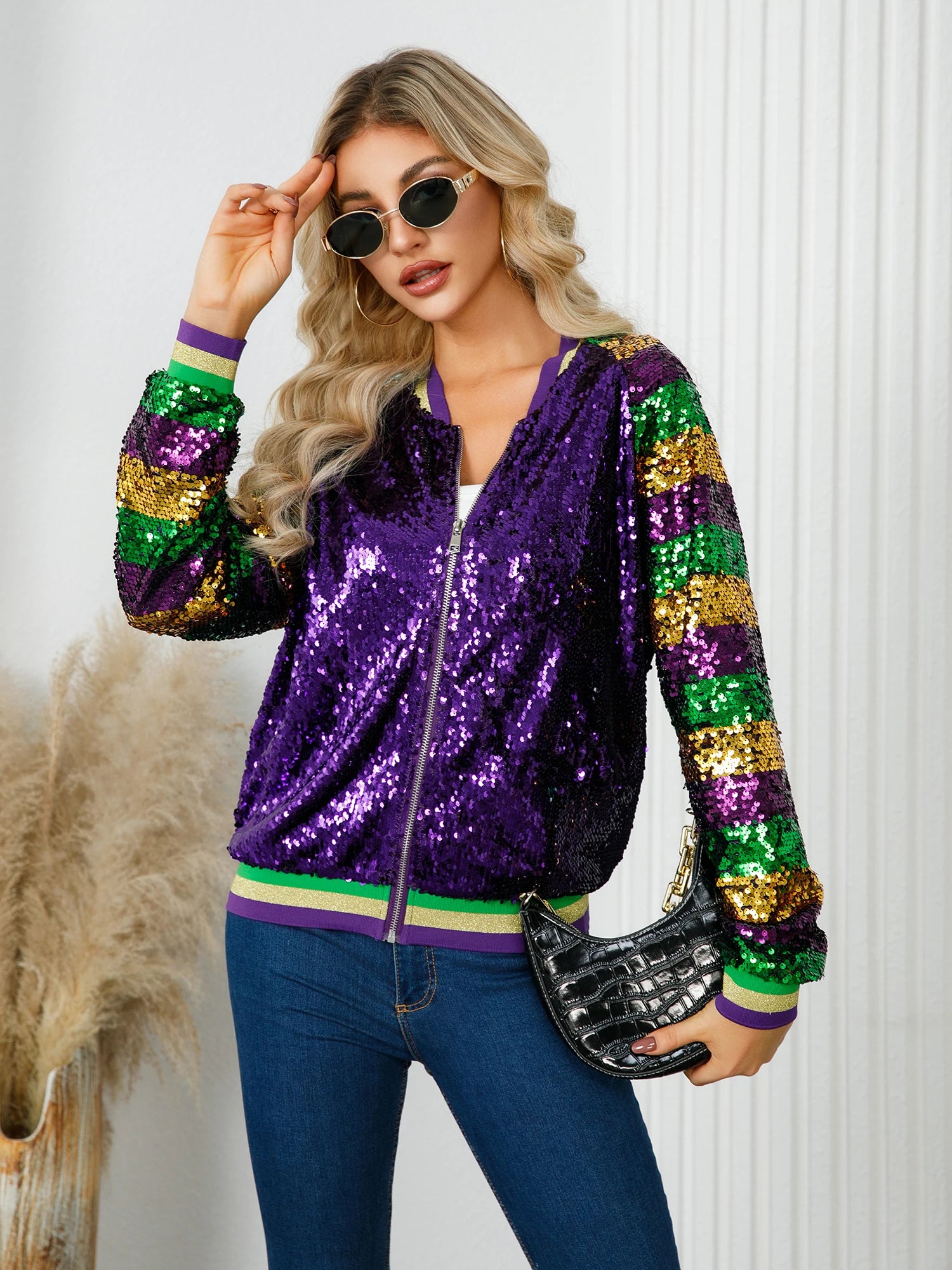 Women Mardi Gras Aviator Jacket for Carnival Festive Jackets