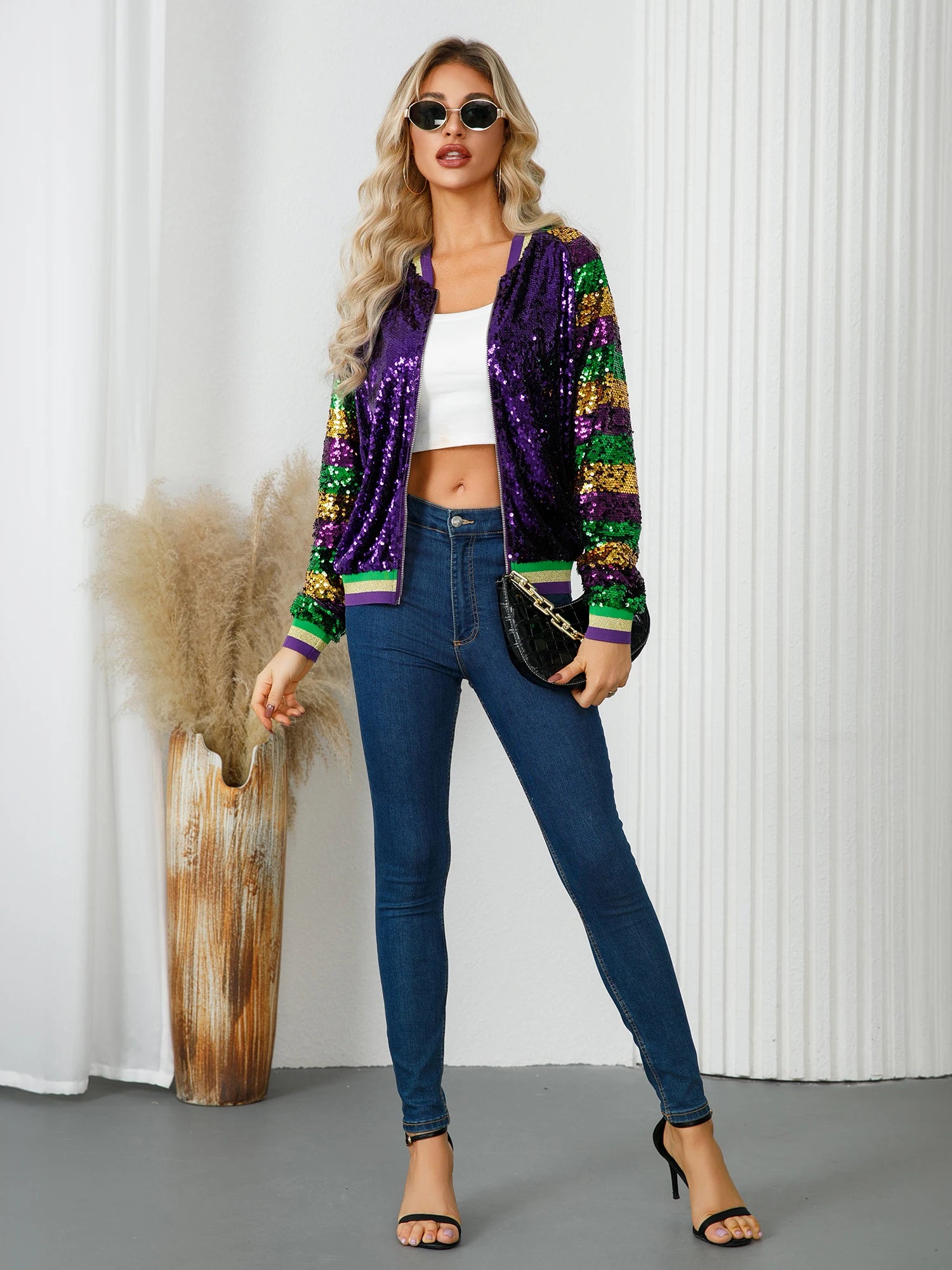 Women Mardi Gras Aviator Jacket for Carnival Festive Jackets