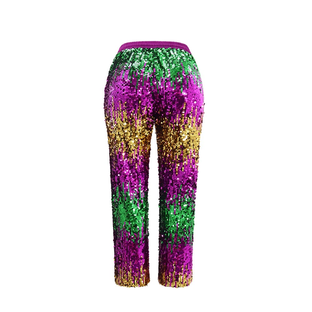 Mardi Gras Sequin Party Pants for Women Festive Pants