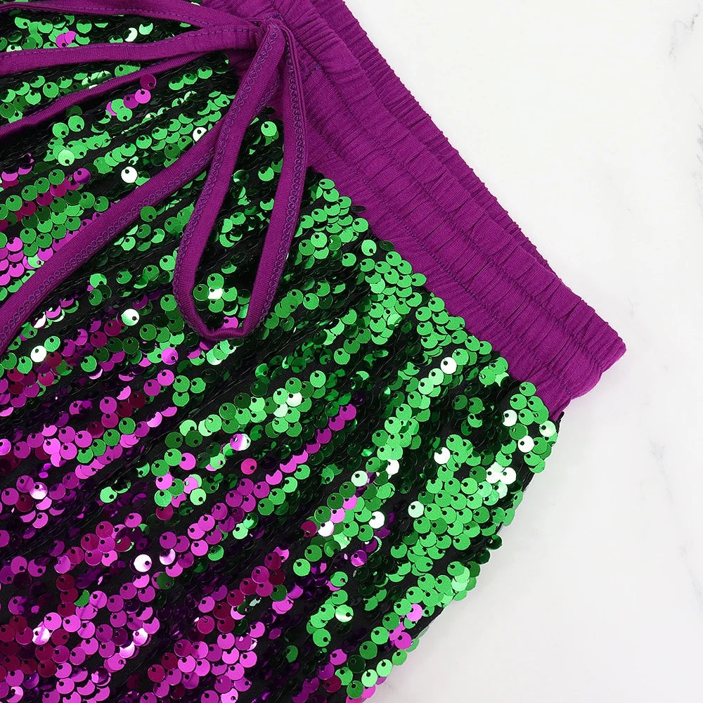 Mardi Gras Sequin Party Pants for Women Festive Pants