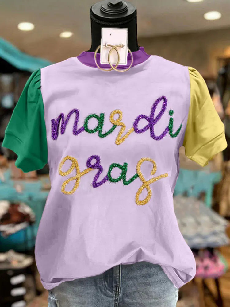 Festive Mardi Gras T-Shirt with Embroidery T-Shirts