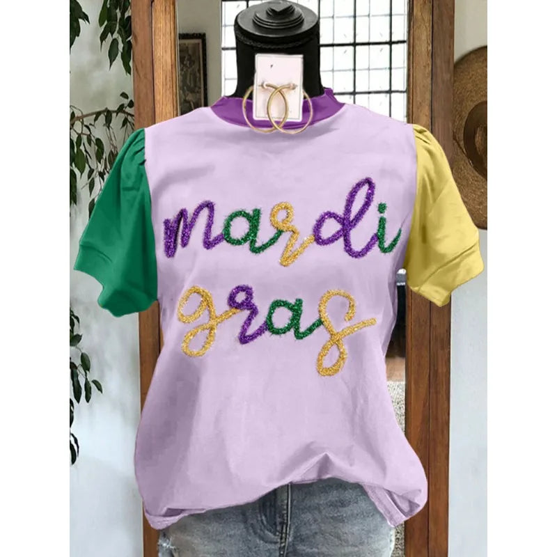 Festive Mardi Gras T-Shirt with Embroidery T-Shirts