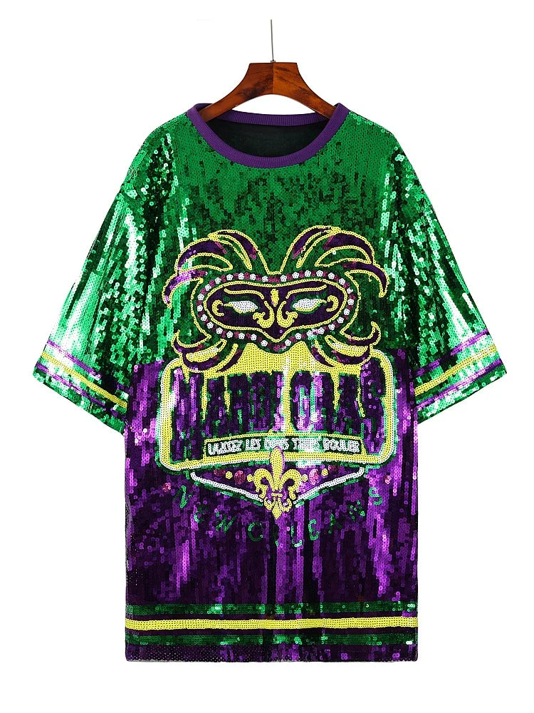 Mardi Gras Sequined Tunic Dress for Women	