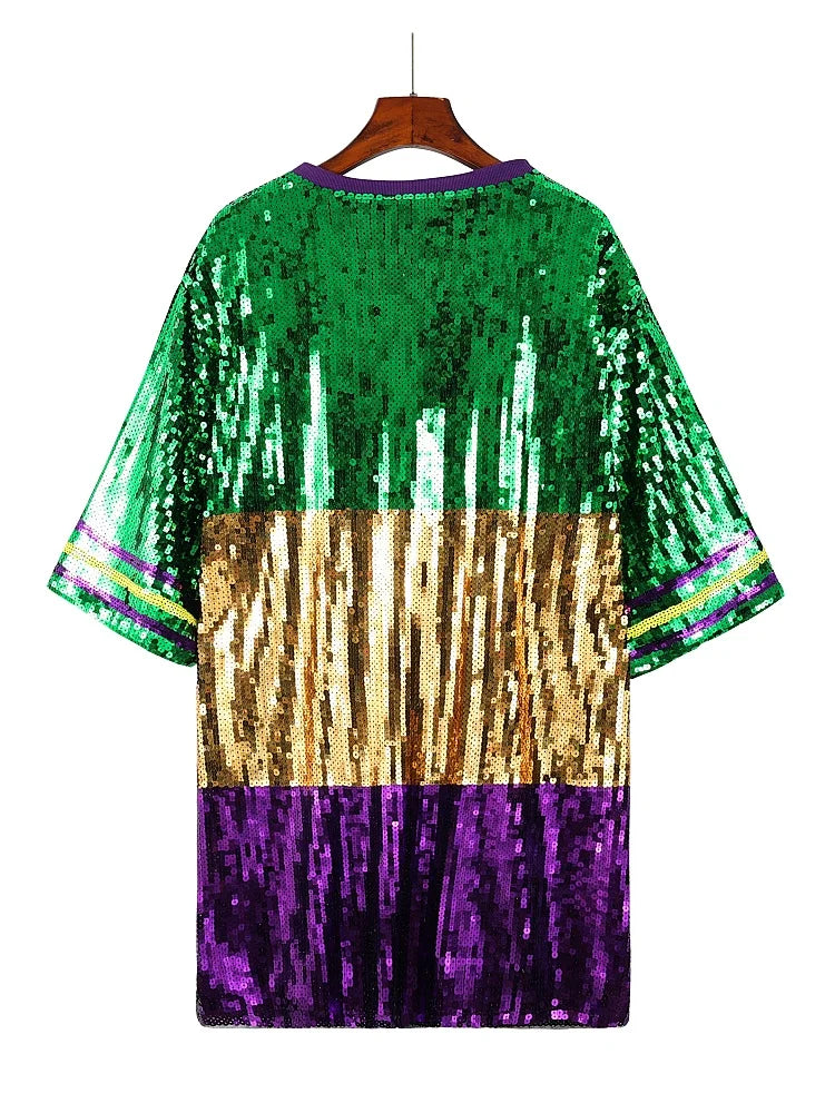 Women's Mardi Gras Carnival Dress - Sequined Long Top Festive