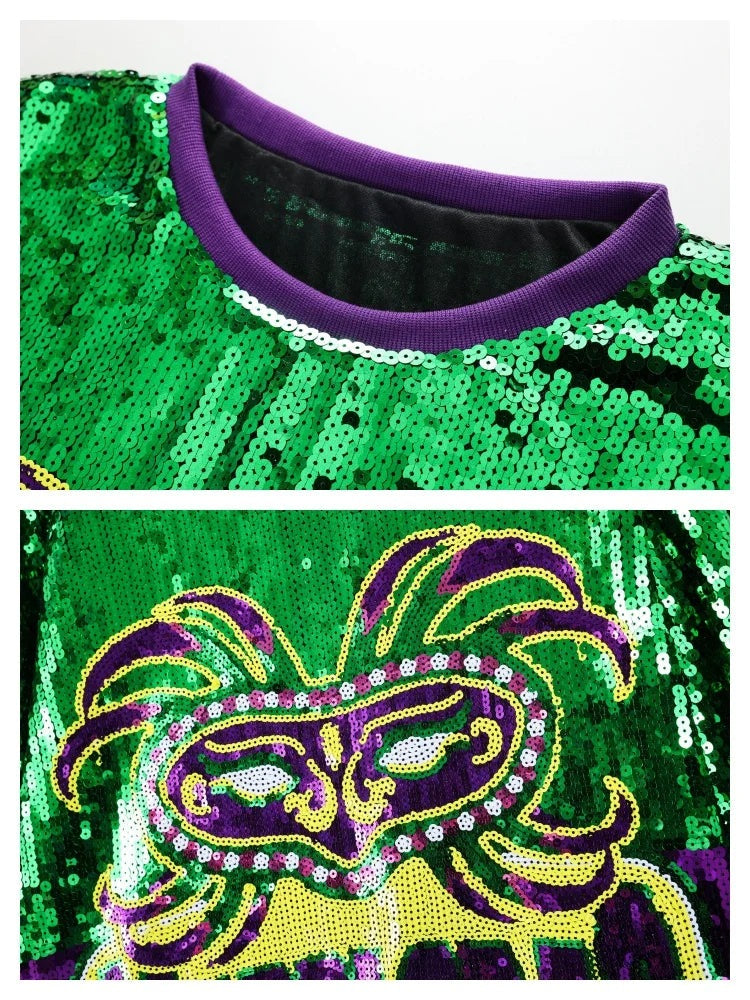 Women's Mardi Gras Carnival Dress - Sequined Long Top Festive