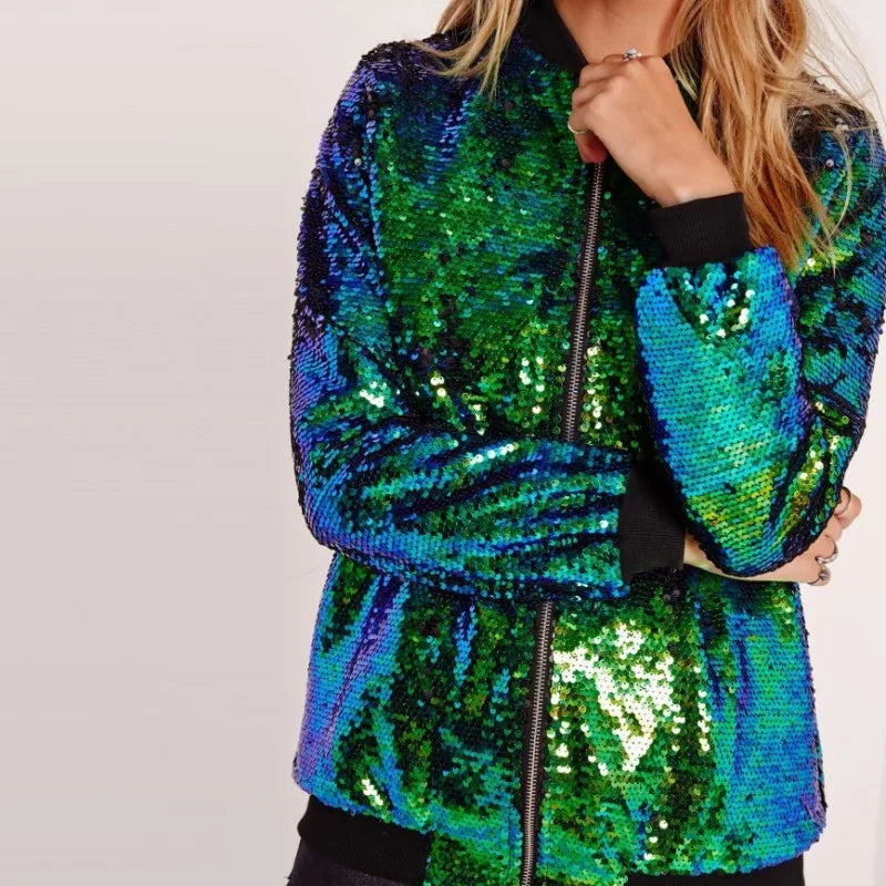 Mardi Gras Sequin Aviator Jacket for Women	