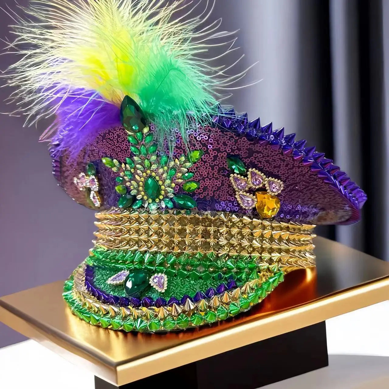 Handcrafted Mardi Gras Feather Hat | Festive Unisex Accessory	