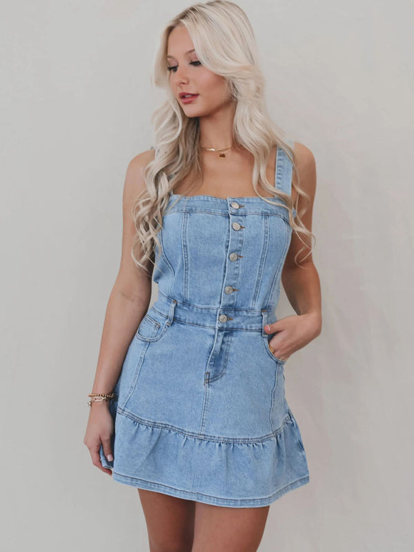 Denim Casual Ruffle Hem Dress for Everyday Denim Dresses