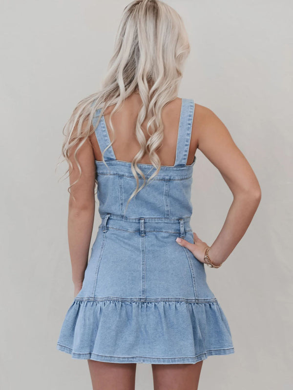 Denim Casual Ruffle Hem Dress for Everyday Denim Dresses