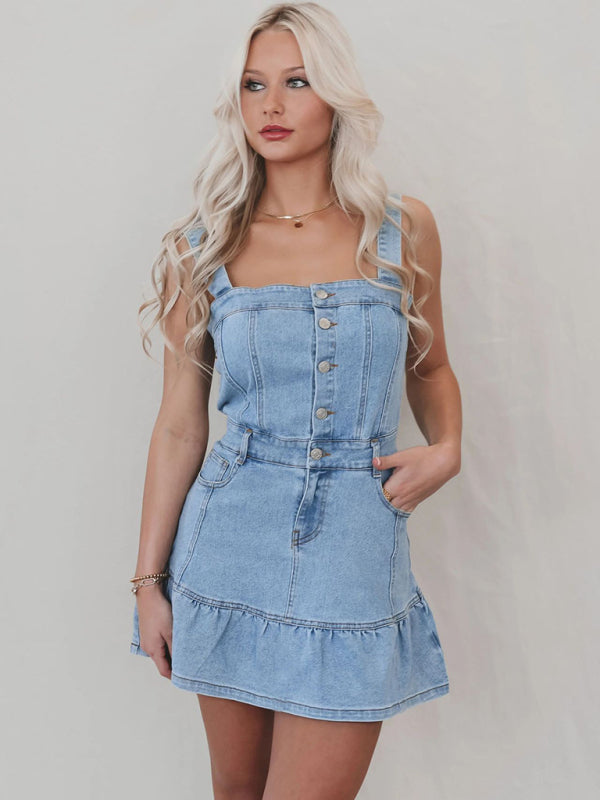 Denim Casual Ruffle Hem Dress for Everyday Denim Dresses