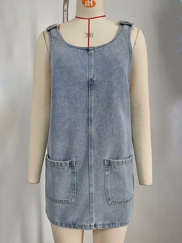 Casual Denim Jumper Dress with Side Pockets Jumper Dress