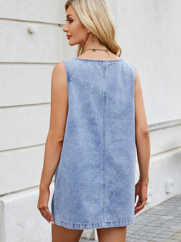 Casual Denim Jumper Dress with Side Pockets Jumper Dress