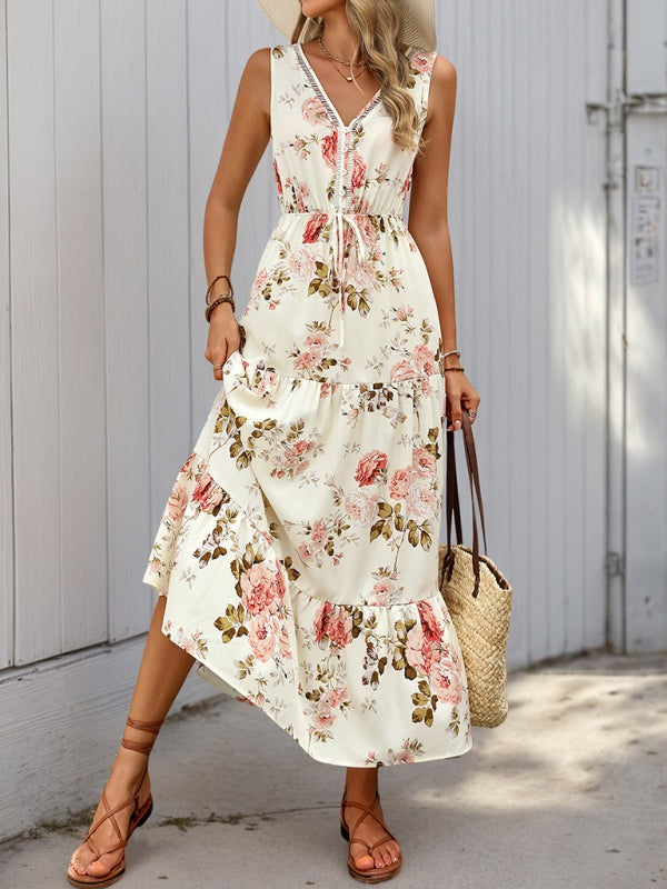 Casual Floral A-Line Dress with Ruffle Details Floral Dresses