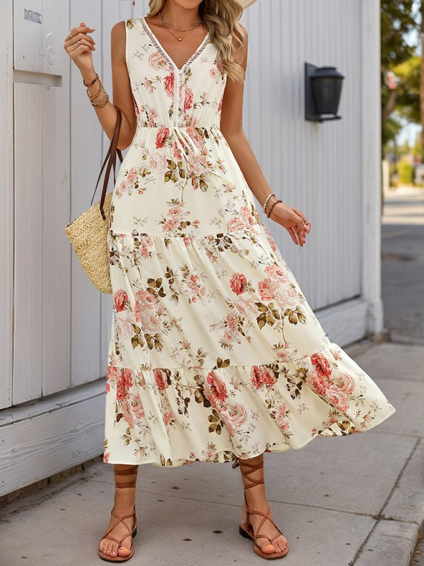 Casual Floral A-Line Dress with Ruffle Details Floral Dresses