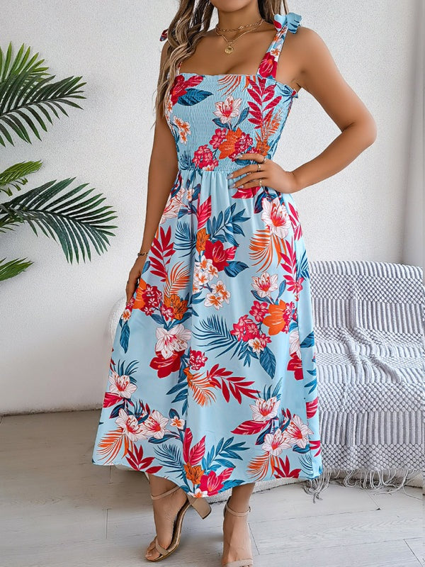 Women's Yellow Tropical Midi Dress for Casual Beach Days	