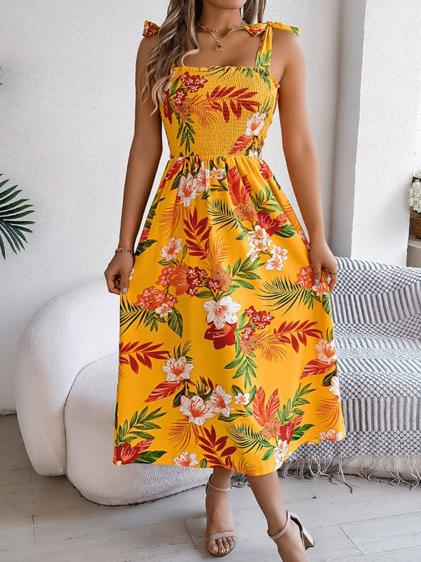 Casual Tropical Floral Midi Dress for Weekend Wear Floral Dresses