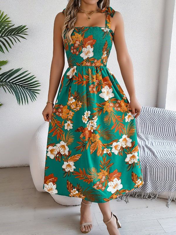 Casual Tropical Floral Midi Dress for Weekend Wear Floral Dresses