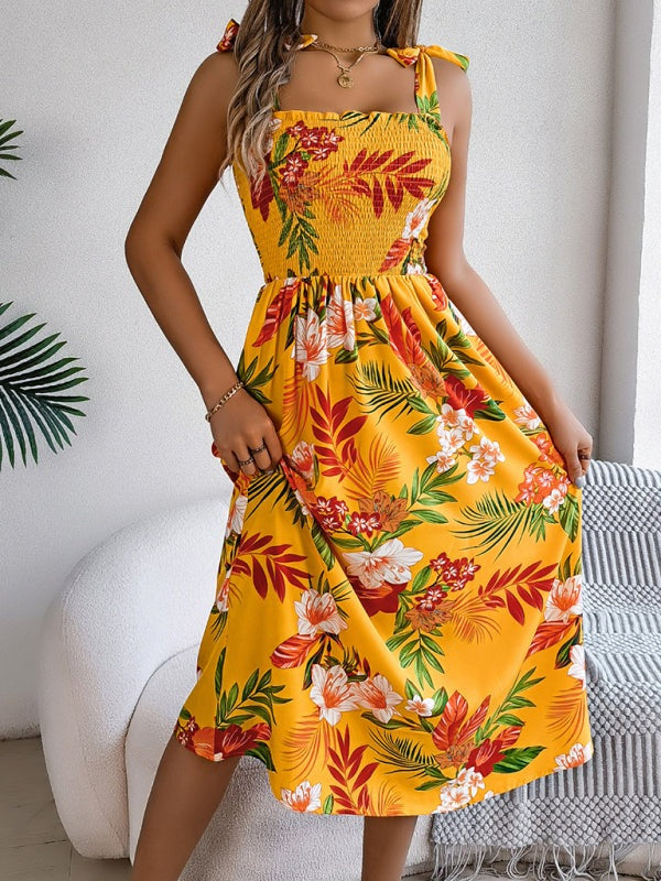 Casual Tropical Floral Midi Dress for Weekend Wear Floral Dresses