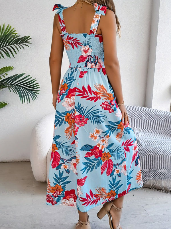 Casual Tropical Floral Midi Dress for Weekend Wear Floral Dresses