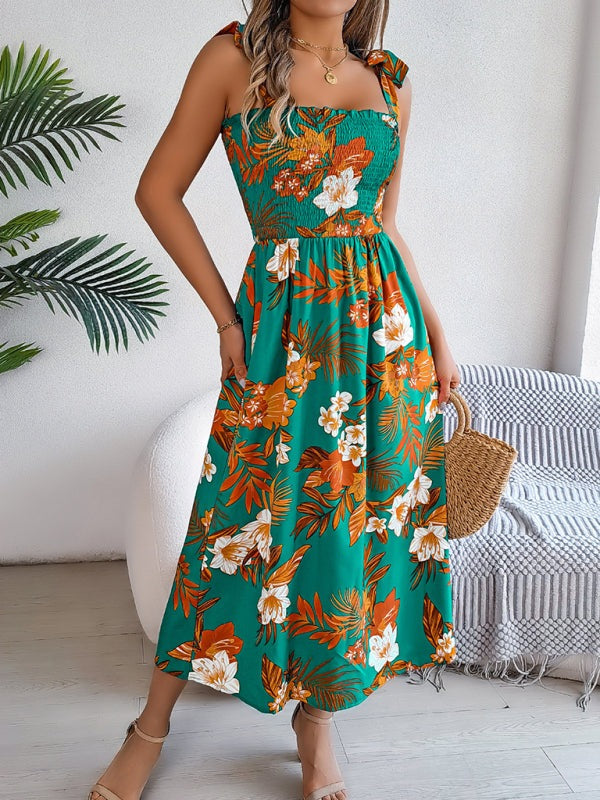 Casual Tropical Floral Midi Dress for Weekend Wear Floral Dresses