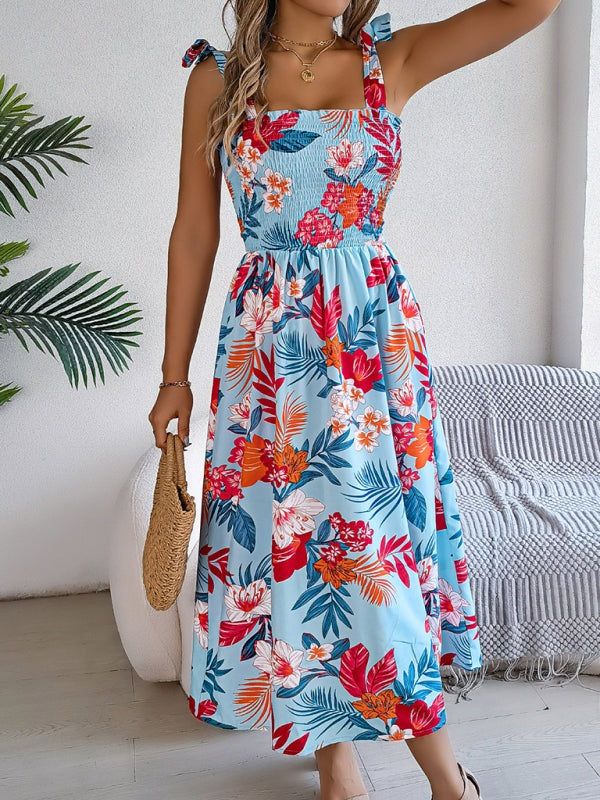 Casual Tropical Floral Midi Dress for Weekend Wear Floral Dresses