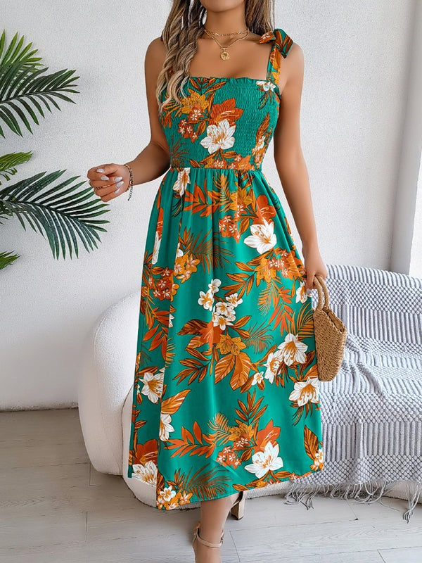 Casual Tropical Floral Midi Dress for Weekend Wear Floral Dresses