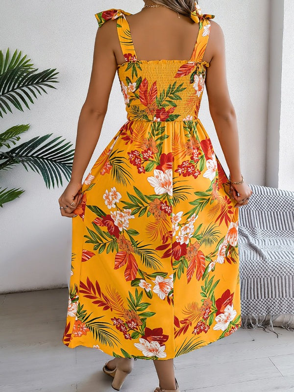 Casual Tropical Floral Midi Dress for Weekend Wear Floral Dresses