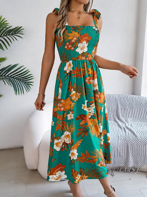 Casual Tropical Floral Midi Dress for Weekend Wear Floral Dresses