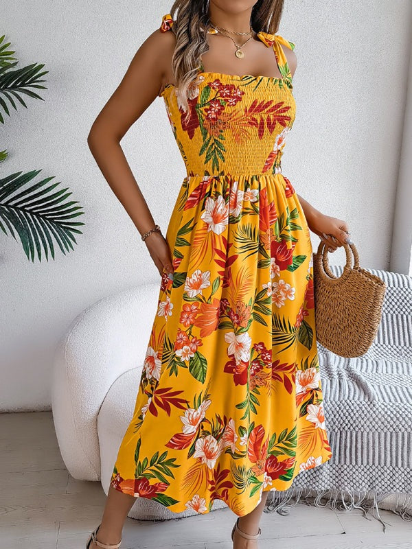 Casual Tropical Floral Midi Dress for Weekend Wear Floral Dresses