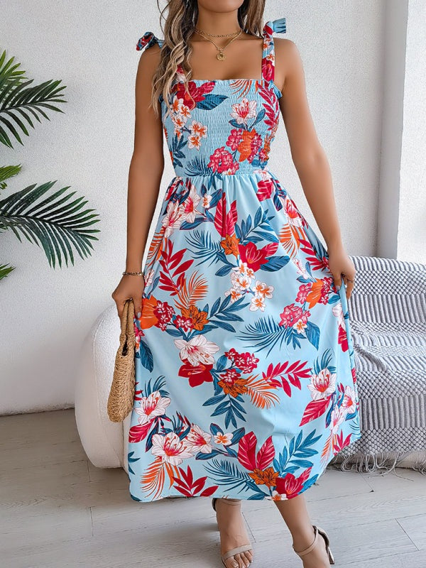 Casual Tropical Floral Midi Dress for Weekend Wear Floral Dresses