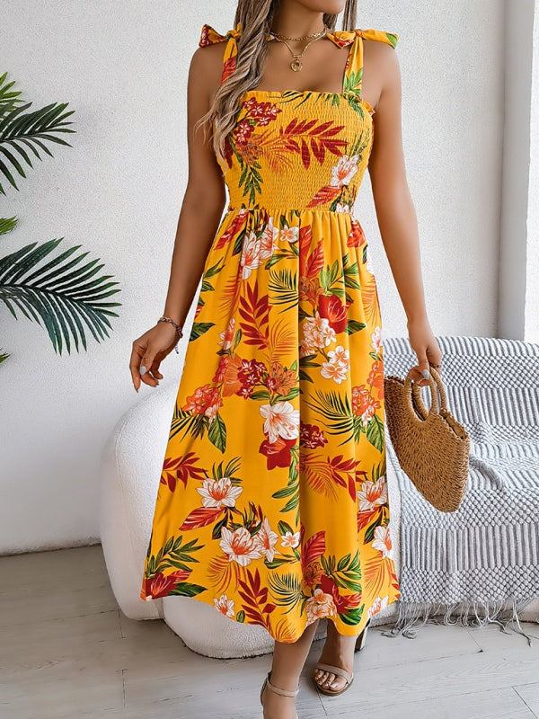 Casual Tropical Floral Midi Dress for Weekend Wear Floral Dresses