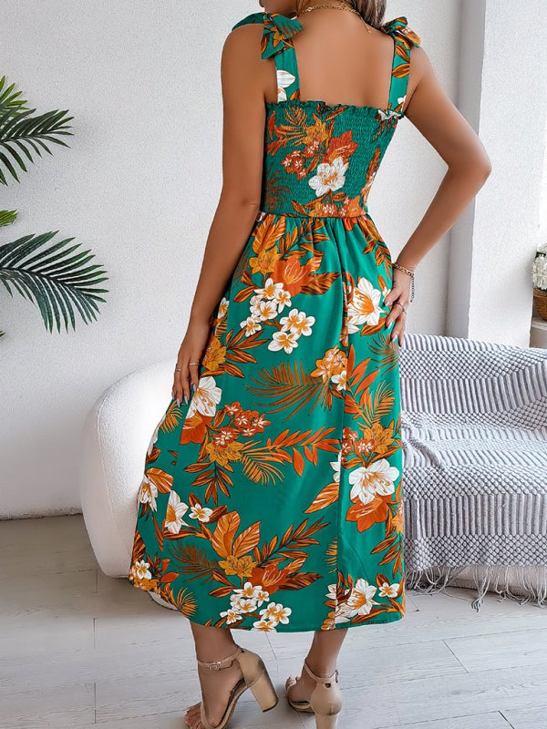 Casual Tropical Floral Midi Dress for Weekend Wear Floral Dresses