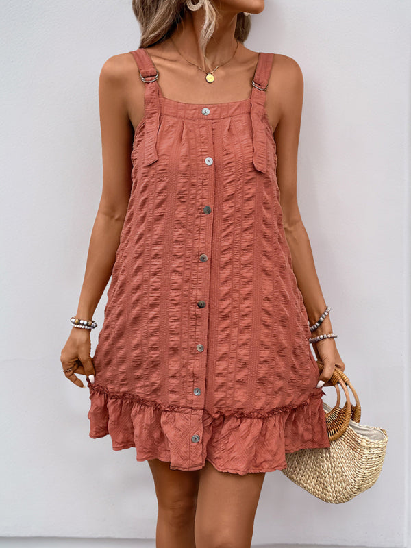 Casual Textured Mini Dress with Ruffle Hem Mini Dresses