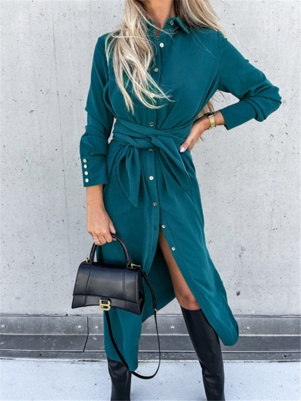 Business Casual Belted Shirt Dress	