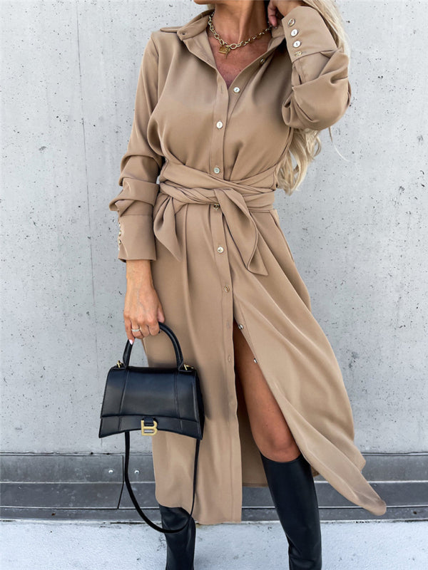 Taupe Shirt Dress for Professional and Casual Wear Business