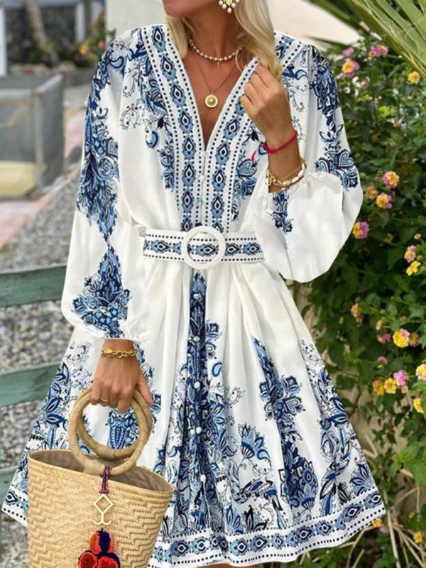 Women's Boho Parsley Print Midi Dress for Summer Boho Dresses